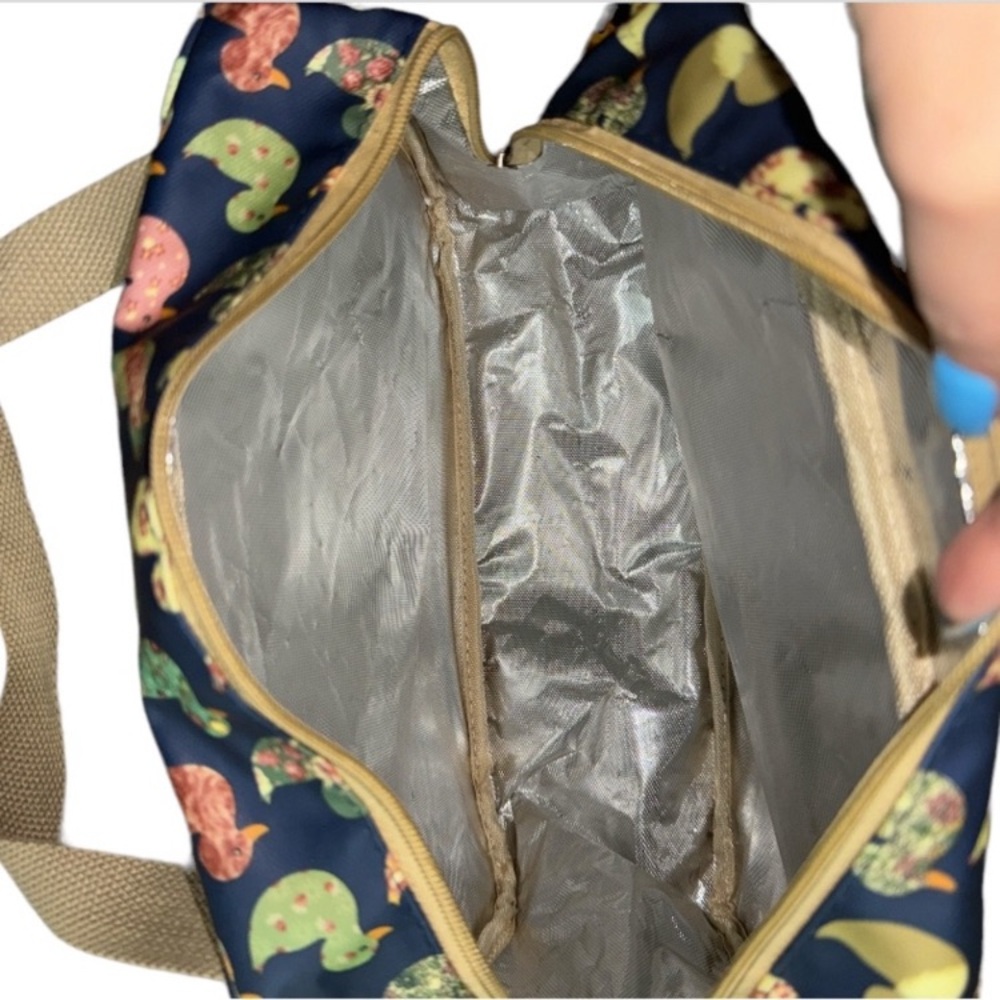 Peony Garden Duck Print Insulated Work Lunch Bag Cooler Tote Reusable Lunch Tote - Picture 6 of 7